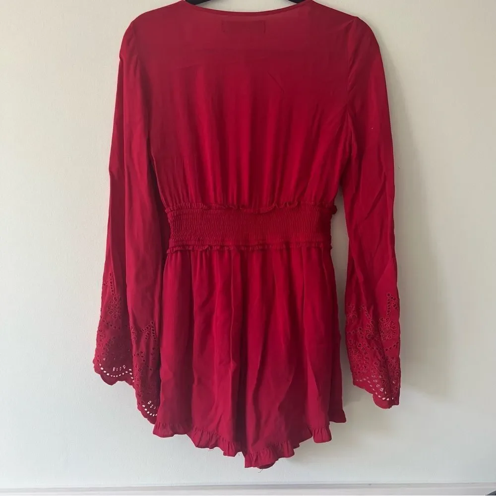NWT Francesca's Red Ashlynn Smocked Waist Romper Size Small
